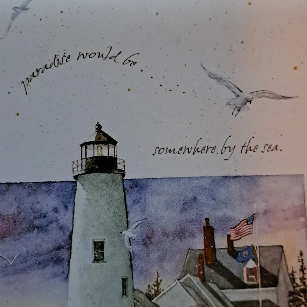 Blank notecards greeting 3 pack lighthouse coast sea gulls flags nature ocean